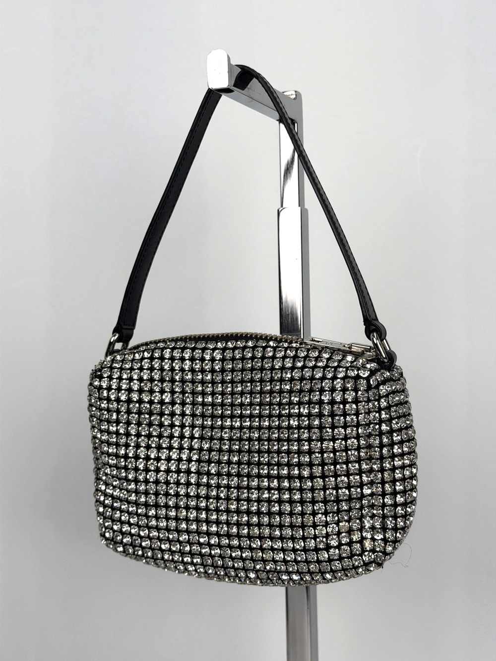 Alexander Wang Crystal Pouch Top Handle Bag in Black Allover Rhinestone Mesh S02